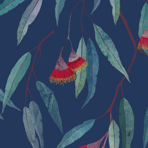 Eucalyptus leaves and flowers on blue /1/