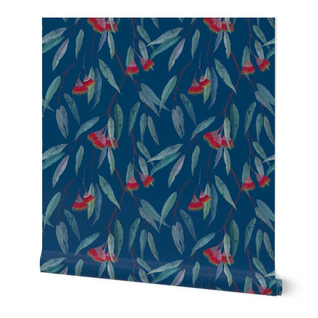 Eucalyptus leaves and flowers on blue /2/