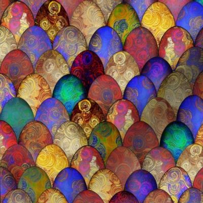 Jewel-bright dragon scales, + Decorative eggs: half yard of each, by Su_G