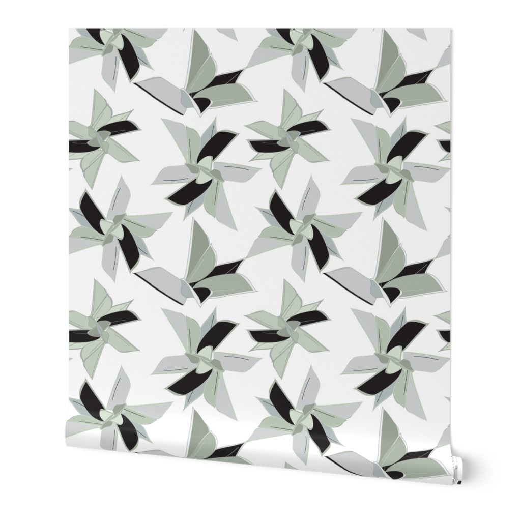 Green Flying Leaves Abstract  Design