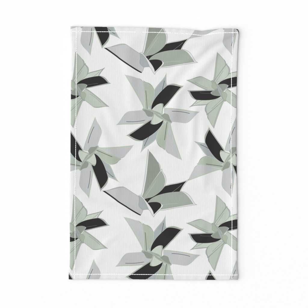 Green Flying Leaves Abstract  Design