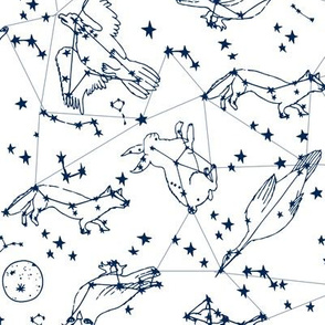 constellations //navy and white night stars bright dream animals kids nursery print