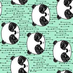 panda // mint bright mint panda head cute scandi illustrated panda face