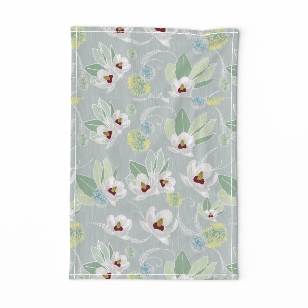 Amelia White Flower Design with Gray Background