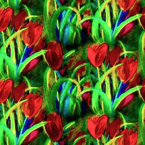 RED GREEN classic TULIP FIELDS BOUQUET CHALK PASTEL