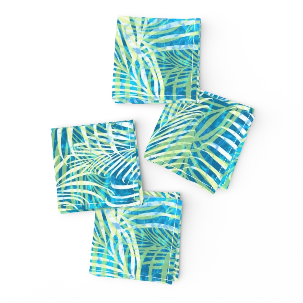 Batik Palms Green on Teal 200