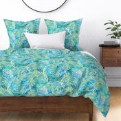 Batik Palms Green on Teal 200L