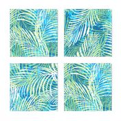 Batik Palms Green on Teal 200