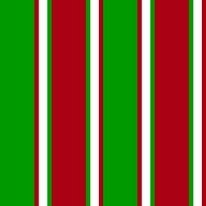 Christmas Green, Dark Red, and White Vertical Thin and Thick Stripes