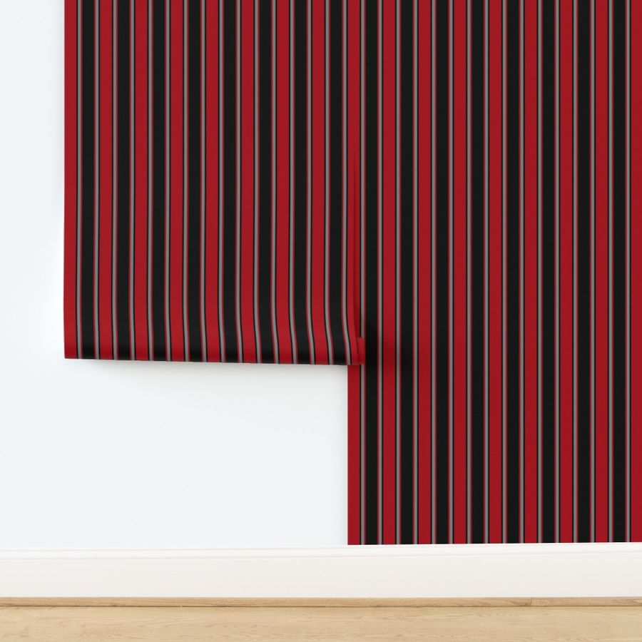 Dark Red, Black, and Medium Gray Vertical Thin and Thick Stripes