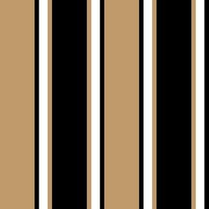 Camel Brown, Black, and White Vertical Thin and Thick Stripes