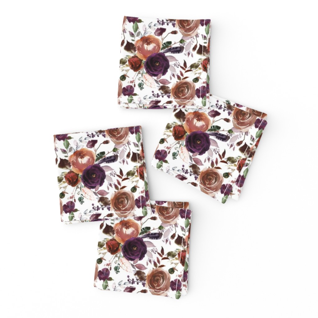 Fall Boho Plum Florals on White