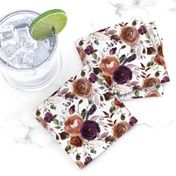 Fall Boho Plum Florals on White