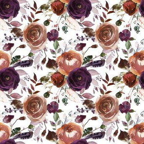 Fall Boho Plum Florals on White