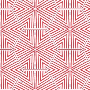 Triangles and Hexagons Coral Red Upholstery Fabric