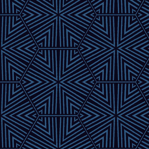 Triangles and Hexagons Blue and Black Upholstery Fabric