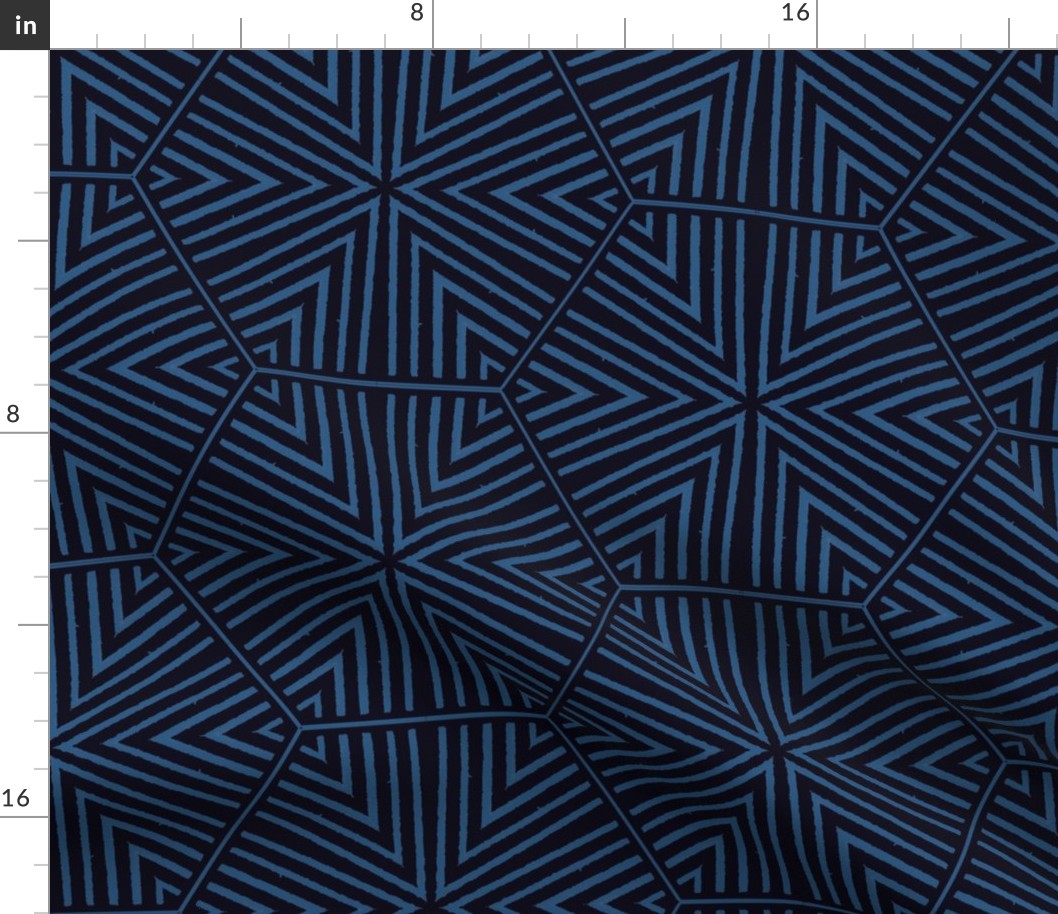 Triangles and Hexagons Blue and Black Upholstery Fabric