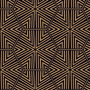 Triangles and Hexagons Black and Gold Upholstery Fabric