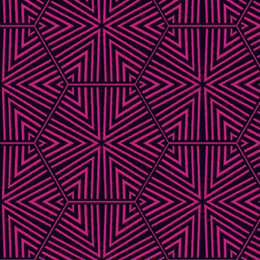 Triangles and Hexagons Fuchsia and Black Upholstery Fabric