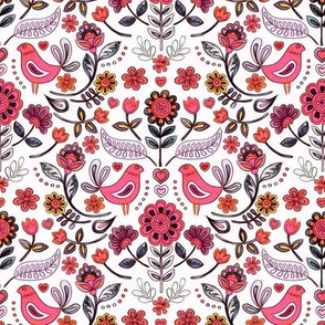 Happy Folk Summer Floral in pink on white small print