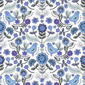 Happy Folk Summer Floral in purple and grey small print