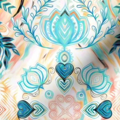 Abstract Painted Boho Pattern in Cyan & Teal