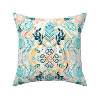 Abstract Painted Boho Pattern in Cyan & Teal