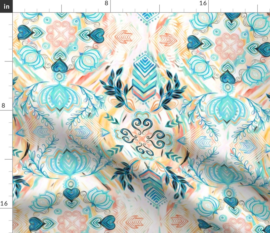 Abstract Painted Boho Pattern in Cyan & Teal