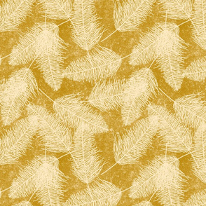 Scattered Feathers on Mustard