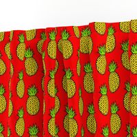 Tropical Pineapples on Red