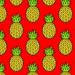 Tropical Pineapples on Red