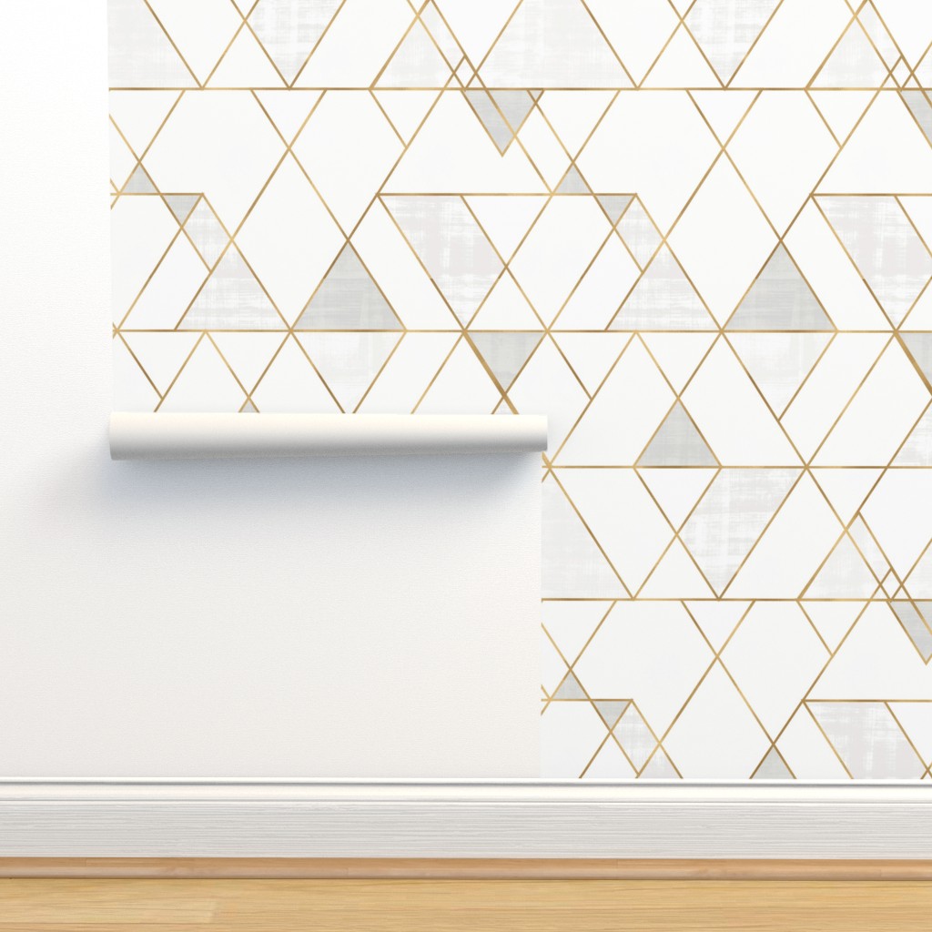 Mod Triangles - white + gold Wallpaper | Spoonflower