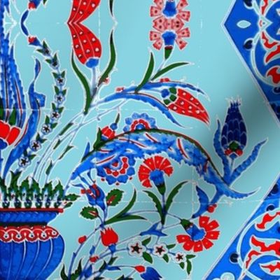 Tahtakale Flowers Silk Crepe de Chine-Turquoise