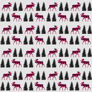 2" Woodland Plaid Moose // Gray Linen