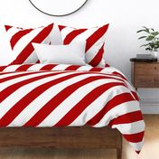 Diagonal red and white stripes.