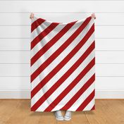 Diagonal red and white stripes.