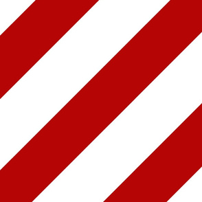 Diagonal red and white stripes.