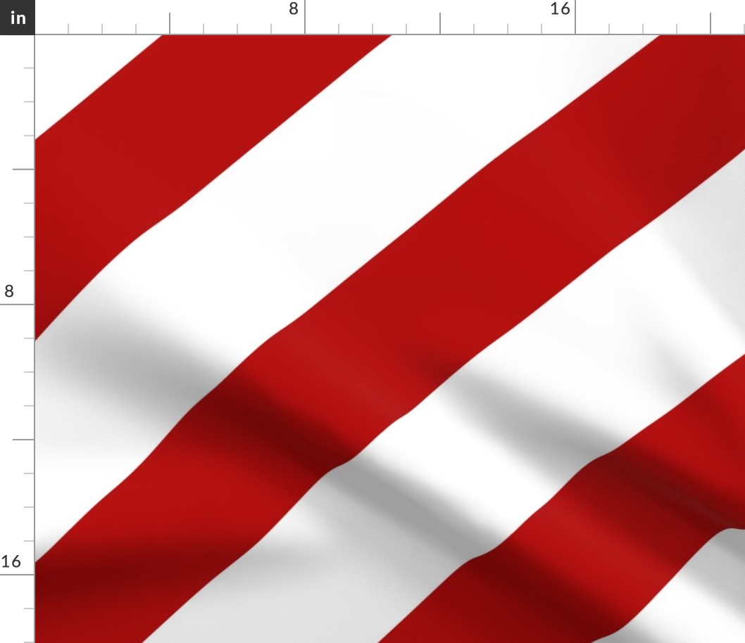 Diagonal red and white stripes.