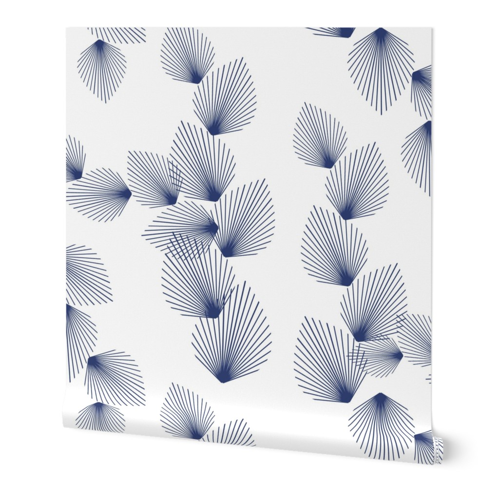 Retro Leaves Indigo on White 200