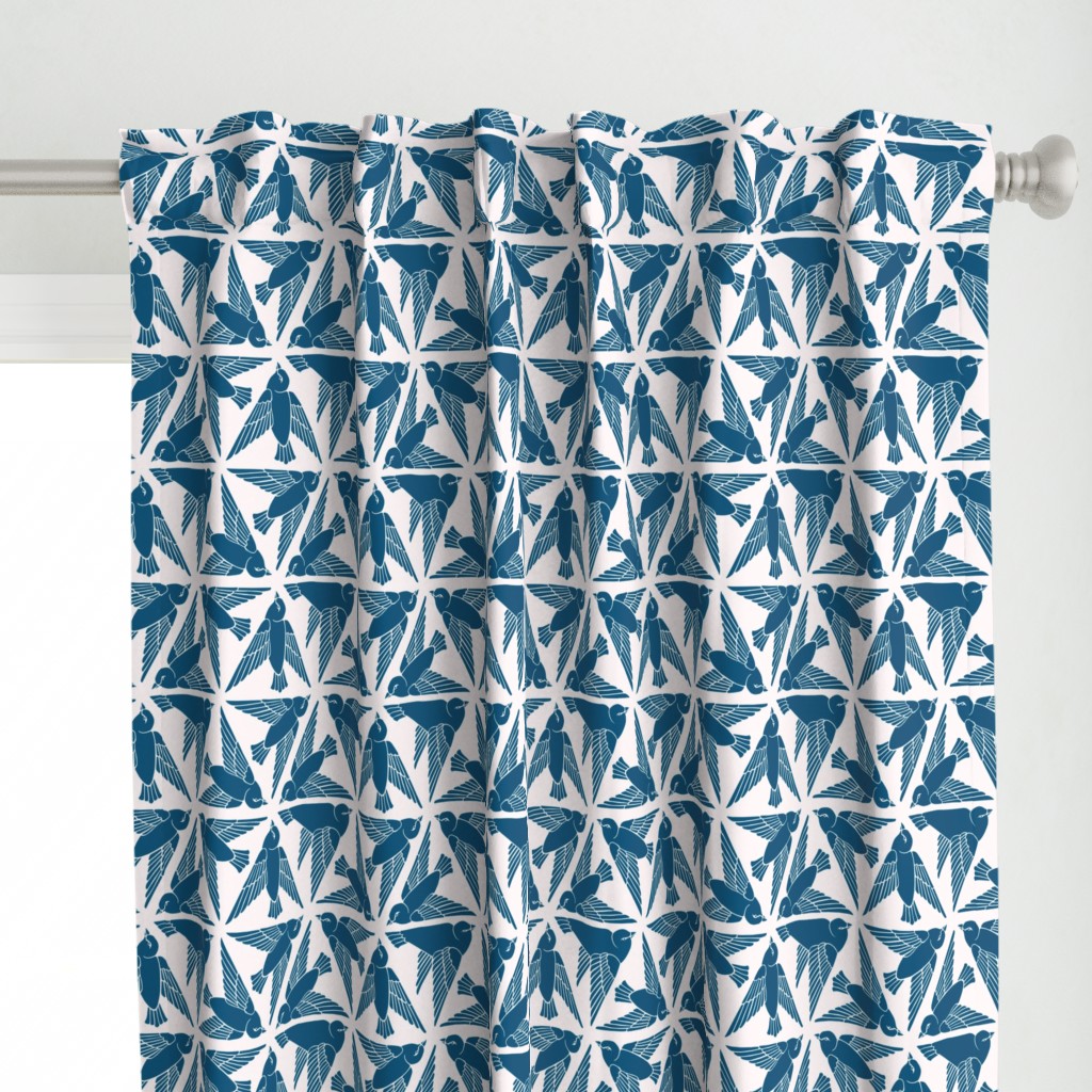 Geometric Birds - Blue on White