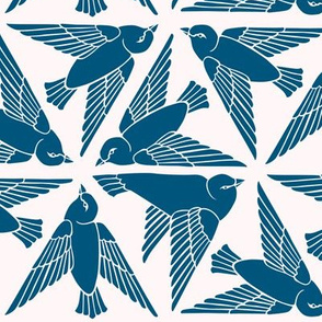 Geometric Birds - Blue on White