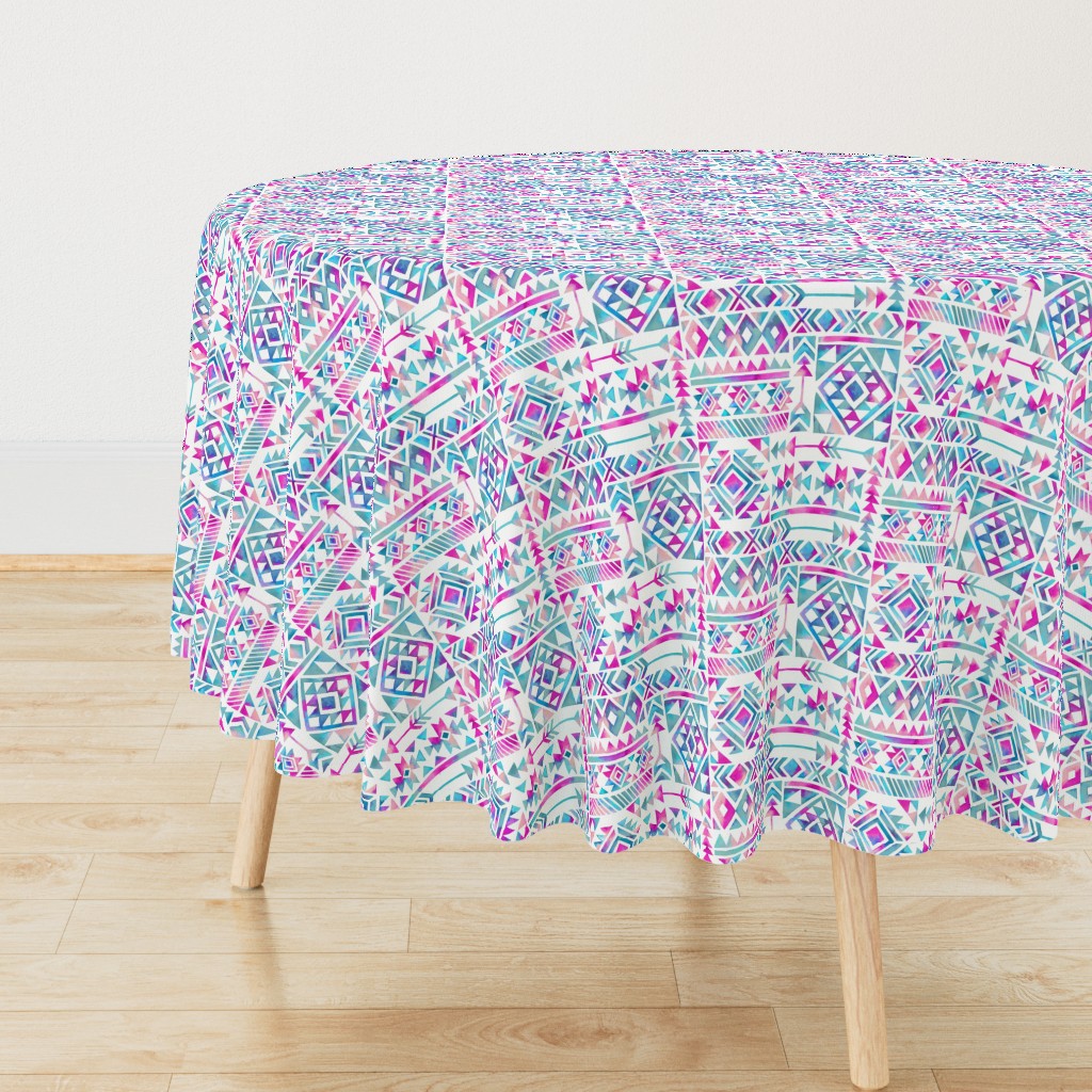 Tribal Summer / Pink Turquoise on White Background / Large Scale