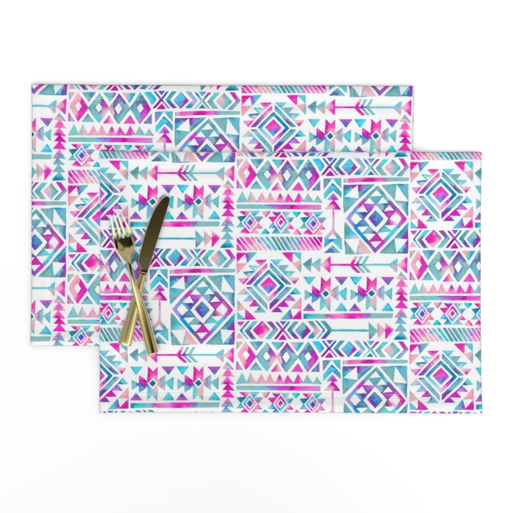 Tribal Summer / Pink Turquoise on White Background / Large Scale