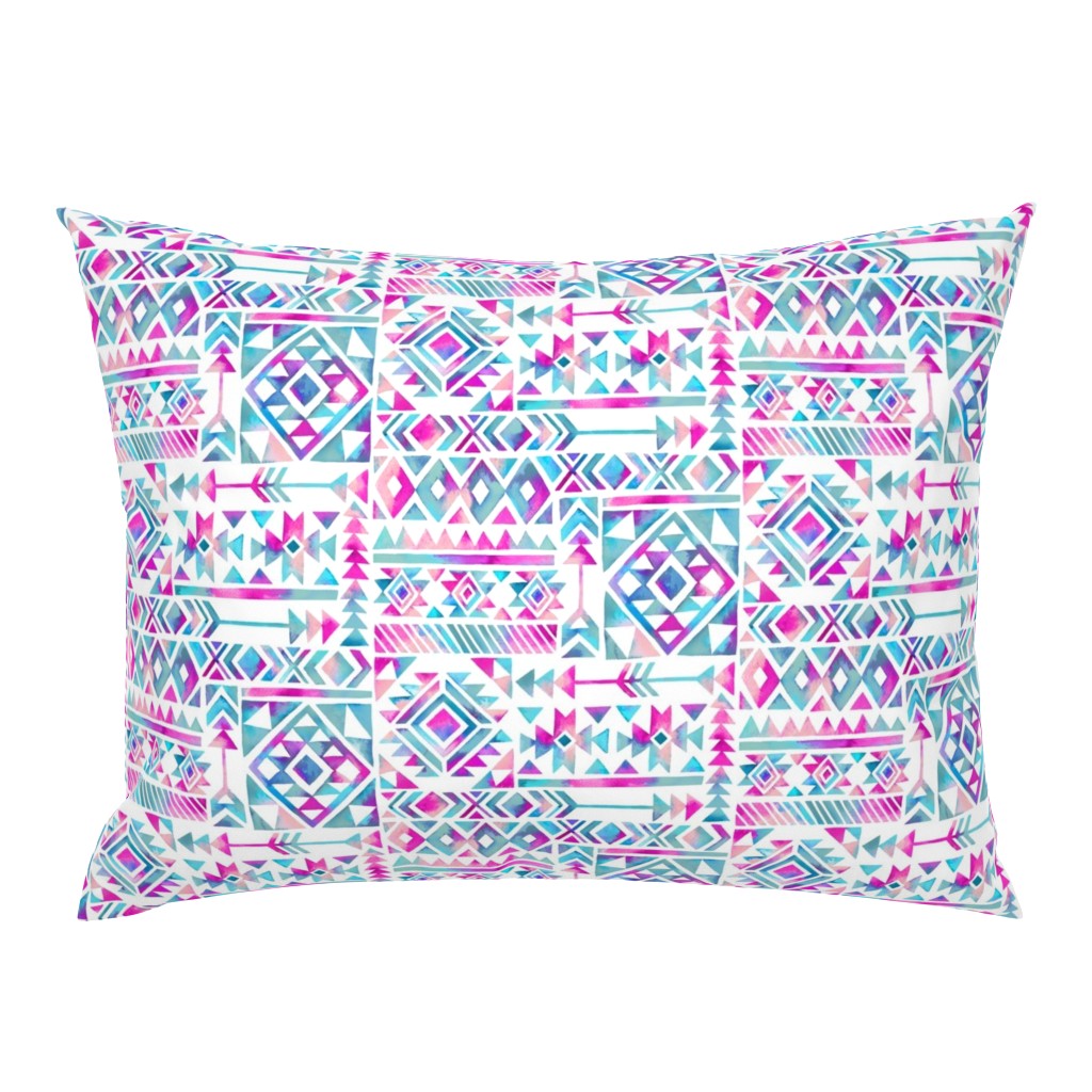 Tribal Summer / Pink Turquoise on White Background / Large Scale