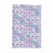 Tribal Summer / Pink Turquoise on White Background / Large Scale