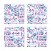 Tribal Summer / Pink Turquoise on White Background / Large Scale