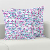 Tribal Summer / Pink Turquoise on White Background / Large Scale