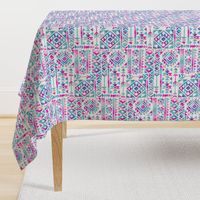 Tribal Summer / Pink Turquoise on White Background / Large Scale