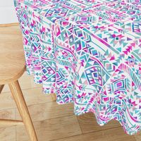 Tribal Summer / Pink Turquoise on White Background / Large Scale