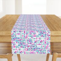 Tribal Summer / Pink Turquoise on White Background / Large Scale